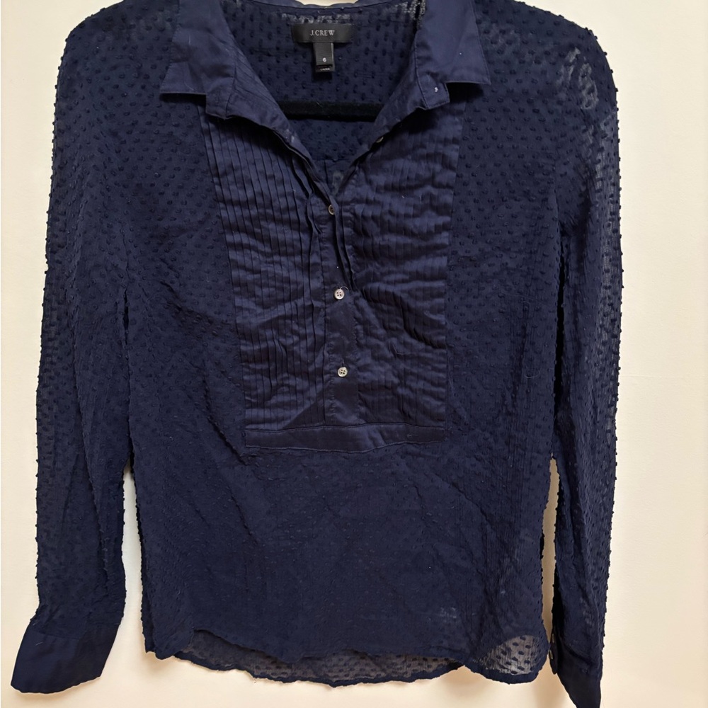 J. Crew Deep Blue Textured Blouse